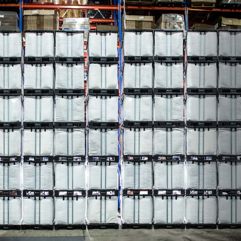 40" x 48" x 43" Stackable FIBC stacks in warehouse
