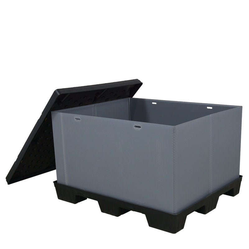 40" x 48" x 30" Plastic Pallet Pack Container lid off to the side