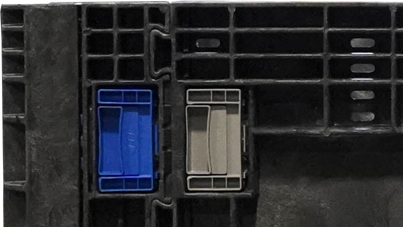Blue and grey container latches